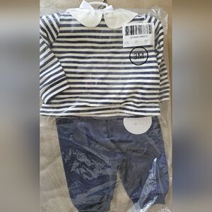 Edgehill Collection Navy Striped 2pc Baby Boy Outfit with Peter Pan Collar